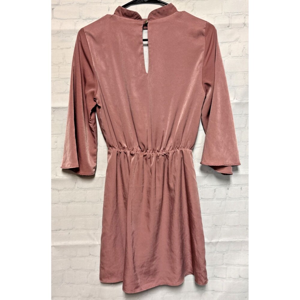 Everly faux-wrap Dress V-neck, 3/4 length sleeves cinched waist Dusty Rose Mauve - Picture 5 of 8